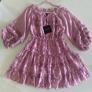 Cynthia Rowley Metallic Pink Ruffle Dress Medium NWT